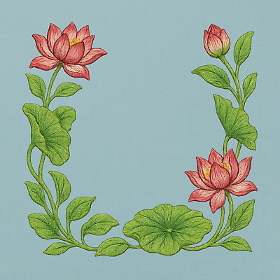 PSD 식물 편집이미지 디자인 꽃 예술 분홍색 컬러 잎 자연 연꽃 장식 파란배경 자수 수공예 뷰티풀 이미지편집 백그라운드 파란색 공예 생태계 파일형식