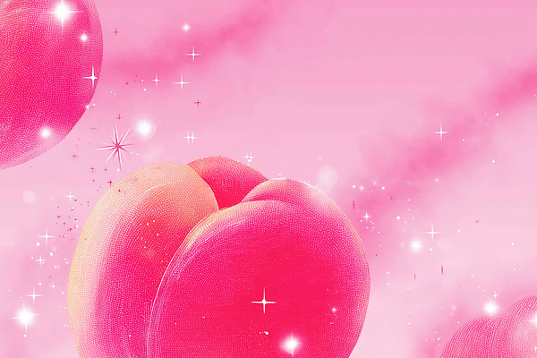 JPG 디자인 감정 분홍색 백그라운드 과일 일러스트 조명 대화 장식 반짝임 표현 그림 복숭아 화사함 뷰티풀 상상력 생동감 국내일러스트 AI일러스트 AI콘텐츠 컬러 컨셉 모션 말하기 파일형식