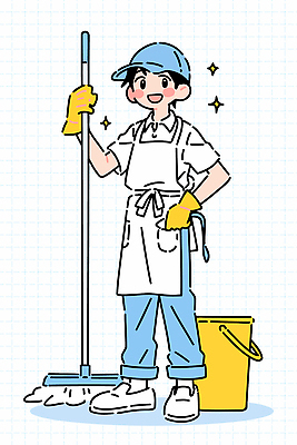 손 옷 남자 일러스트 밝음 대화 미소 일상 사무실 환경 청결 도구 작업 위생 청소 양동이 준비 긍정 젤리 국내일러스트 AI파일 컨셉 비즈니스 디저트 표정 말하기 사람 라이프 신체부위 파일형식 벡터