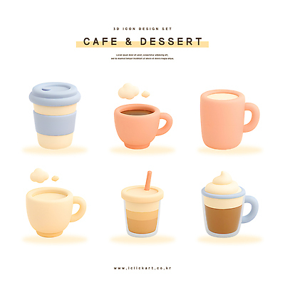 PSD 편집이미지 디자인 음료 예술 컬러 디저트 그래픽 컵 3D 귀여움 디지털 카페 스타일 편집3D 식기 음식 컨셉 상점 디지털합성 파일형식