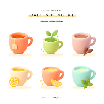 PSD 편집이미지 커피 음료 컬러 과일 디저트 그래픽 컵 카페 레몬 민트 차잎 편집3D 식기 음식 잎 3D 상점 허브 파일형식