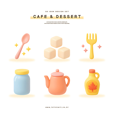 PSD 편집이미지 디자인 음료 포크 디저트 세트 3D 귀여움 숟가락 카페 찻주전자 잼 설탕 메이플시럽 편집3D 식기 음식 컨셉 주전자 수저 상점 소스_음식 디지털합성 시럽 파일형식
