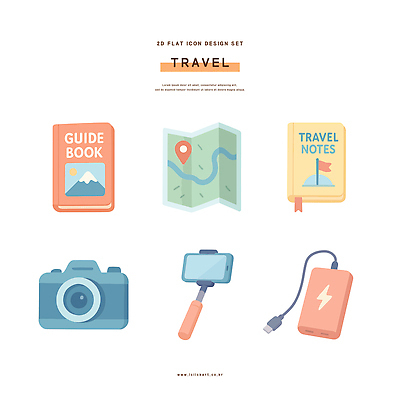 디자인 여행 지도 일러스트 카메라 가이드북 건전지 여권 셀카봉 여행준비 국내일러스트 AI파일 전자제품 준비 파일형식 벡터
