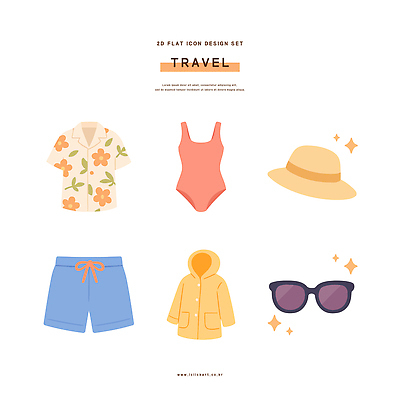 모자 디자인 옷 패션 수영복 여행 일러스트 장신구 반바지 여름 컬러풀 선글라스 우비 국내일러스트 AI파일 잡화 계절 안경 컬러 바지 파일형식 벡터