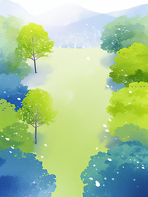 JPG 나무 식물 공원 여유 여행 일러스트 자연 하늘 아침 풍경 초록색 여름 파란색 빛 일몰 산책로 힐링 조용 탐방 국내일러스트 AI일러스트 AI콘텐츠 주간 계절 공공시설 감정 길 컬러 노을 생태계 파일형식