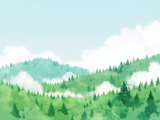 JPG 나무 구름 여행 일러스트 자연 하늘 휴식 산 풍경 초원 초록색 여름 평화 걷기 고요 에너지 탐험 숲 뷰티풀 국내일러스트 AI일러스트 AI콘텐츠 자연요소 식물 계절 컬러 컨셉 모션 생태계 파일형식