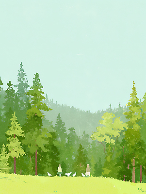 JPG 나무 여행 일러스트 모션 자연 하늘 건강 사람 풍경 야외 여름 파란색 평화 환경 고요 산책 숲 조화 치유 탐방 국내일러스트 AI일러스트 AI콘텐츠 식물 계절 컬러 컨셉 휴식 생태계 파일형식