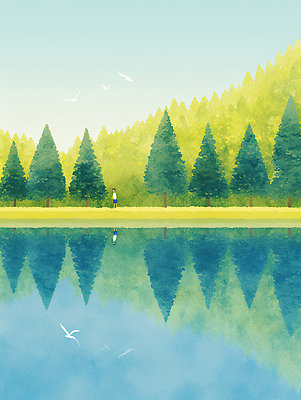 JPG 나무 그릇 호수 여유 일러스트 자연 하늘 생명 아침 사람 풍경 여름 반사 평화 산책 숲 조용 소음 색감 청명 국내일러스트 AI일러스트 AI콘텐츠 주간 식물 식기 계절 감정 컨셉 휴식 소리 생태계 파일형식