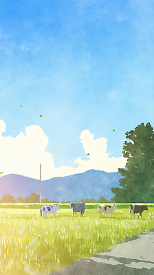 JPG 일러스트 자연 하늘 산 풍경 초원 초록색 여름 파란색 햇빛 평화 환경 가축 목장 농촌 소 오후 접착풀 풍경화 국내일러스트 AI일러스트 AI콘텐츠 동물 계절 컬러 컨셉 포유류 문구용품 태양 시골 풀_접착제 그림 생태계 파일형식