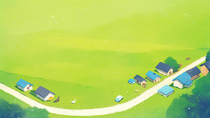 JPG 길 여유 일러스트 자동차 자연 하늘 주택 오리 풍경 초원 일상 초록색 여름 평화 마을 고요 농촌 시골 숲 조화 국내일러스트 AI일러스트 AI콘텐츠 계절 감정 육상교통 컬러 컨셉 조류 건물 라이프 생태계 파일형식