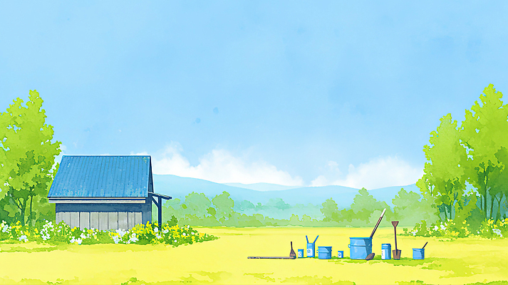 JPG 식물 농업 채소 일러스트 자연 주택 풍경 초원 여름 농장 농사 고요 수확 작업 농기구 입체 준비 조화 밝은색 국내일러스트 AI일러스트 AI콘텐츠 계절 산업 건물 생태계 파일형식