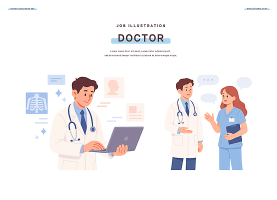 일러스트 의학 기술 건강 병원 치료 컴퓨터 스크린 자료 진료 환자 간호사 의사 정보 전문직 상담 스탭 상호작용 국내일러스트 AI파일 직업 전자제품 의료진 파일형식 벡터