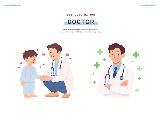 어린이 일러스트 의학 친절 표정 건강 대화 사랑 치료 만남 환자 의사 마음 전문직 소아과 긍정적 색감 역할 지원 국내일러스트 AI파일 직업 감정 컨셉 병원 말하기 사람 의료진 파일형식 벡터