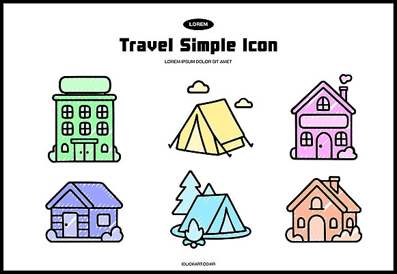 아이콘 디자인 컬러 여행 자연 호텔 숙소 주택 텐트 풍경 캠핑 도시 여행용품 2D아이콘 AI파일 레저 캠핑도구 건물 오브젝트 생태계 파일형식 벡터