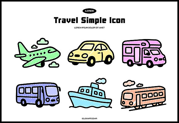 아이콘 디자인 교통수단 컬러 여행 교통 이동 자동차 버스 비행기 기차 캠핑카 선박 모빌리티 2D아이콘 AI파일 육상교통 컨셉 수상교통 항공교통 대중교통 파일형식 벡터