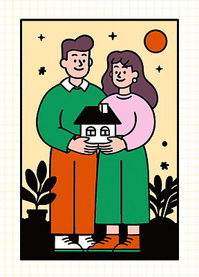 식물 캐릭터 커플 행복 컬러 일러스트 가족 관계 주택 따뜻함 사랑 사람 두명 라이프 태양 우정 편안함 소통 공동체 국내일러스트 AI파일 자연요소 감정 컨셉 건물 생활 친구 감각 파일형식 벡터