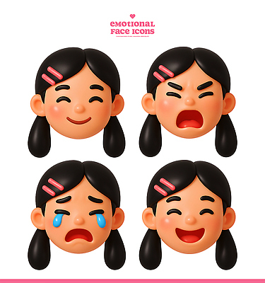PSD 편집이미지 캐릭터 디자인 행복 감정 얼굴 어린이 표정 소녀 기쁨 슬픔 분노 무서움 편집3D 여자 사람 신체부위 3D 파일형식