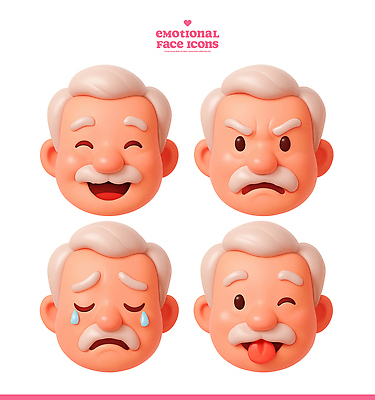 PSD 편집이미지 캐릭터 디자인 노년 감정 얼굴 장난 표정 웃음 디지털 슬픔 분노 표현 심플 편집3D 성인 신체부위 3D 파일형식