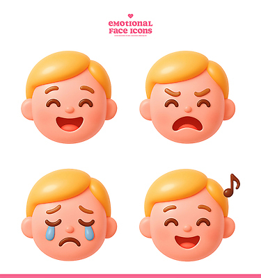 PSD 편집이미지 디자인 행복 감정 기쁨 슬픔 이모티콘 편집3D 3D 파일형식