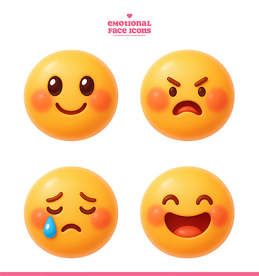PSD 편집이미지 캐릭터 디자인 감정 얼굴 표정 노란색 기쁨 슬픔 분노 표현 즐거움 이모지 편집3D 컬러 신체부위 3D 파일형식