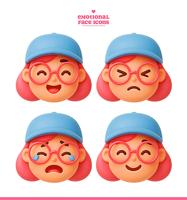 PSD 편집이미지 캐릭터 디자인 행복 감정 컬러 표정 웃음 그래픽 귀여움 놀람 슬픔 분노 눈물 편집3D 컨셉 3D 파일형식