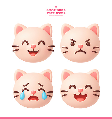 PSD 편집이미지 디자인 감정 표정 귀여움 디지털 고양이 기쁨 슬픔 분노 표현 즐거움 심플 감성 이모티콘 편집3D 컨셉 포유류 반려동물 3D 파일형식