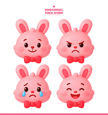 PSD 동물 편집이미지 캐릭터 디자인 감정 한국 표정 귀여움 기쁨 슬픔 분노 토끼 즐거움 편집3D 아시아 컨셉 포유류 반려동물 3D 파일형식