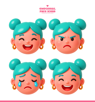 PSD 편집이미지 캐릭터 감정 얼굴 표정 웃음 귀여움 슬픔 분노 이모티콘 소셜미디어 디지털아트 편집3D 컨셉 신체부위 3D 파일형식
