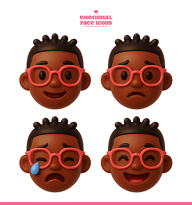 PSD 편집이미지 캐릭터 디자인 감정 얼굴 어린이 사랑 기쁨 슬픔 표현 유머 즐거움 걱정 이모지 편집3D 사람 신체부위 3D 파일형식