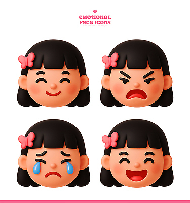 PSD 편집이미지 캐릭터 디자인 감정 얼굴 어린이 표정 웃음 귀여움 기쁨 슬픔 분노 표현 심볼 편집3D 컨셉 사람 신체부위 3D 파일형식