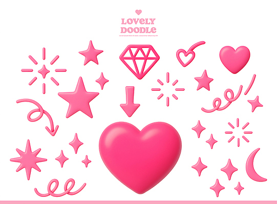 PSD 아이콘 디자인 별 예술 분홍색 백그라운드 도안 그래픽 장식 3D아이콘 하트 다이아몬드 스타일 자연요소 모양 컬러 보석 파일형식