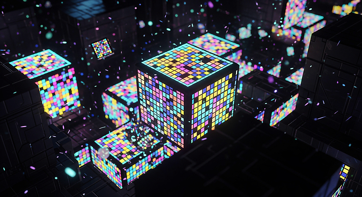 JPG 편집이미지 디자인 예술 컬러 기술 그래픽 빛 3D 환경 디지털 입자 신비 큐브 환상 경관 편집3D AI컴퓨터그래픽 AI콘텐츠 컨셉 풍경 디지털합성 파일형식