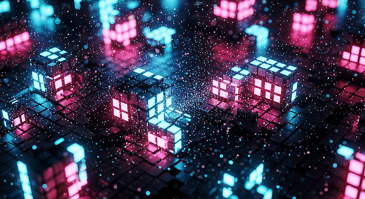 JPG 편집이미지 디자인 예술 컬러 추상 미래 조명 기술 반사 디지털 공간 화려 큐브 네온 혁명 편집3D AI컴퓨터그래픽 AI콘텐츠 컨셉 무늬 3D 파일형식