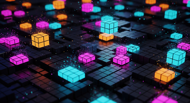JPG 편집이미지 디자인 컬러 추상 그래픽 빛 블록 감각 화려 배열 큐브 창의성 디지털아트 효과 편집3D AI컴퓨터그래픽 AI콘텐츠 컨셉 무늬 3D 파일형식
