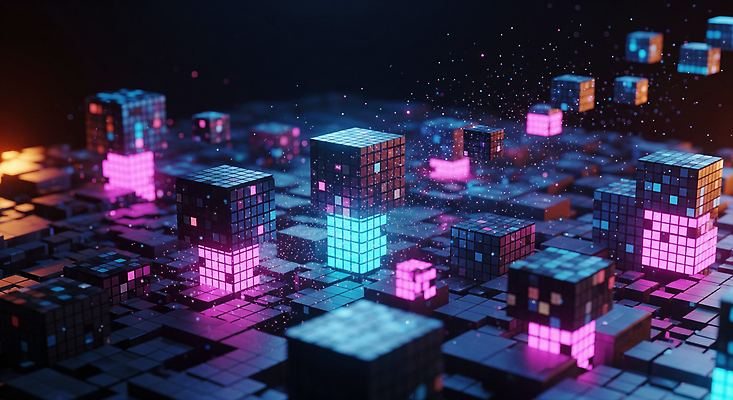 JPG 모양 편집이미지 디자인 컬러 추상 그래픽 빛 반짝임 환경 디지털 공간 신비 큐브 모던 질감 소프트웨어 편집3D AI컴퓨터그래픽 AI콘텐츠 컨셉 무늬 모션 3D 파일형식