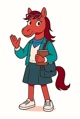 캐릭터 학생 손 교육 감정 컬러 일러스트 모션 책 치마 귀여움 인사 말_동물 카디건 호기심 그림 장면 일러캐릭터 AI파일 컨셉 포유류 하의 신체부위 외투 예절 파일형식 벡터