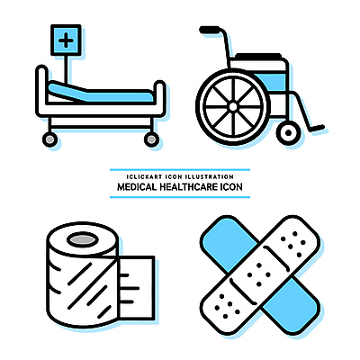 아이콘 의학 건강 병원 안전 치료 기계 환자 반창고 오브젝트 휠체어 붕대 병상 복구 응급치료 2D아이콘 AI파일 의료용품 파일형식 벡터