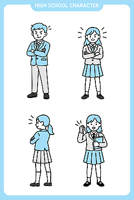 캐릭터 학생 디자인 여학생 감정 교복 남학생 포즈 일러스트 모션 청소년 고등학교 표현 스케치 그림 감성 창작 일러캐릭터 AI파일 옷 여자 남자 컨셉 학교 미술 사람 파일형식 벡터