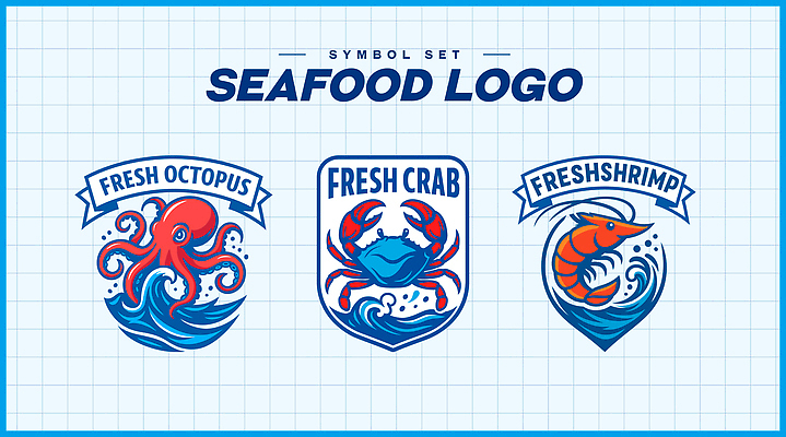 디자인 예술 파도 바다 상징 컬러 일러스트 새우 그래픽 게 신선 심볼 해산물 문어 마케팅 국내일러스트 AI파일 연체동물 갑각류 수중동물 파일형식 벡터