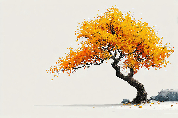 JPG 나무 예술 컬러 단풍 일러스트 자연 나뭇잎 풍경 노란색 환경 가을 바위 고독 조경 뷰티풀 국내일러스트 AI일러스트 AI콘텐츠 식물 계절 감정 잎 돌_바위 생태계 파일형식
