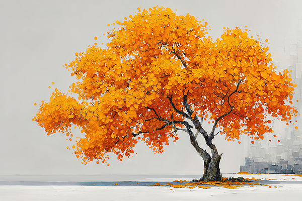 JPG 나무 계절 컬러 백그라운드 단풍 일러스트 자연 나뭇잎 풍경 노란색 고요 회색 가을 조화 뷰티풀 평면 국내일러스트 AI일러스트 AI콘텐츠 식물 잎 생태계 파일형식