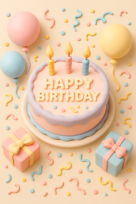 JPG 편집이미지 디자인 기념일 컬러 촛불 선물 장식 파티 케이크 축하 생일 분위기 즐거움 풍선 편집3D AI컴퓨터그래픽 AI콘텐츠 감정 컨셉 초 디저트 이벤트 3D 파일형식