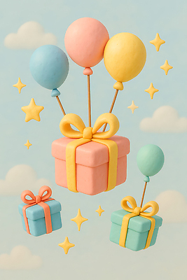 JPG 편집이미지 컬러 백그라운드 하늘 기념 선물 장식 파티 축하 즐거움 풍선 파스텔 상상력 창의력 편집3D AI컴퓨터그래픽 AI콘텐츠 감정 컨셉 학용품 이벤트 3D 파일형식