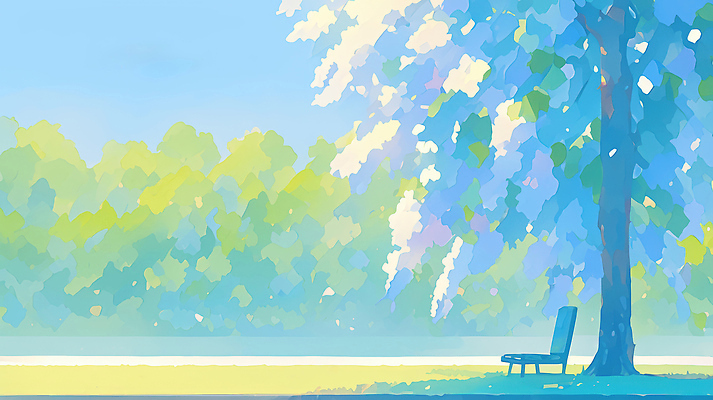 JPG 나무 공원 여유 의자 일러스트 자연 하늘 바람 휴식 나뭇잎 풍경 일상 여름 파란색 햇빛 평화 고요 뷰티풀 색감 국내일러스트 AI일러스트 AI콘텐츠 자연요소 식물 계절 공공시설 감정 컬러 가구 컨셉 잎 날씨 라이프 태양 생태계 파일형식