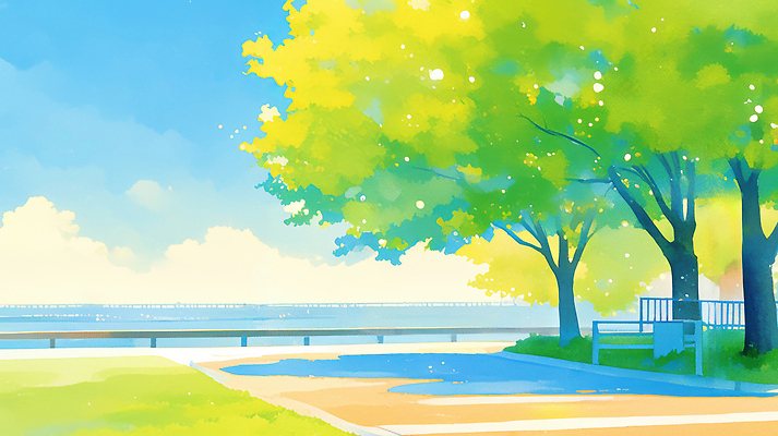 JPG 나무 바다 일러스트 자연 하늘 휴식 거리 풍경 해변 일상 초록색 여름 햇빛 소풍 평화 환경 맑음 산책로 조용 국내일러스트 AI일러스트 AI콘텐츠 식물 계절 길 컬러 컨셉 날씨 라이프 태양 야외활동 생태계 파일형식
