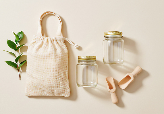 JPG 식물 편집이미지 디자인 컬러 주방용품 유리병 세트 재활용 친환경 정리 수납 나무스푼 정리정돈 편집실사 AI포토 AI콘텐츠 생활용품 병_용기 환경 CG 나무숟가락 파일형식