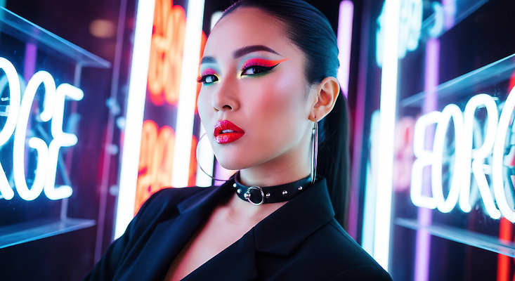 JPG 모델 편집이미지 패션 화장 사진촬영 매력적 분위기 모던 네온 의료성형뷰티 스타일 편집실사 AI포토 AI인물포토 AI콘텐츠 컨셉 뷰티 촬영 CG 파일형식