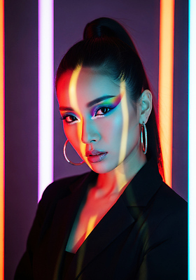 JPG 모델 편집이미지 여자 패션 컬러 포즈 스튜디오 조명 화장 화려 그림 강렬 의료성형뷰티 스타일 편집실사 AI포토 AI인물포토 AI콘텐츠 컨셉 사람 뷰티 CG 파일형식