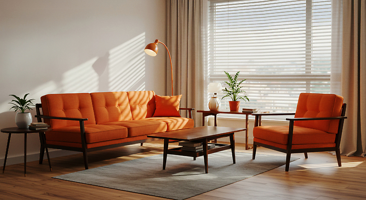 JPG 식물 편집이미지 디자인 가구 거실 의자 창문 탁자 주택 인테리어 소파 주황색 분위기 편안함 편집실사 AI포토 AI콘텐츠 컬러 생활용품 컨셉 건물 감각 CG 파일형식