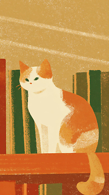 JPG 동물 문화 여유 예술 컬러 일러스트 책장 주택 실내 따뜻함 라이프 인테리어 독서 귀여움 고양이 관찰 서재 편안함 그림 국내일러스트 AI일러스트 AI콘텐츠 디자인 감정 가구 컨셉 포유류 모션 내부 건물 생활 반려동물 감각 파일형식